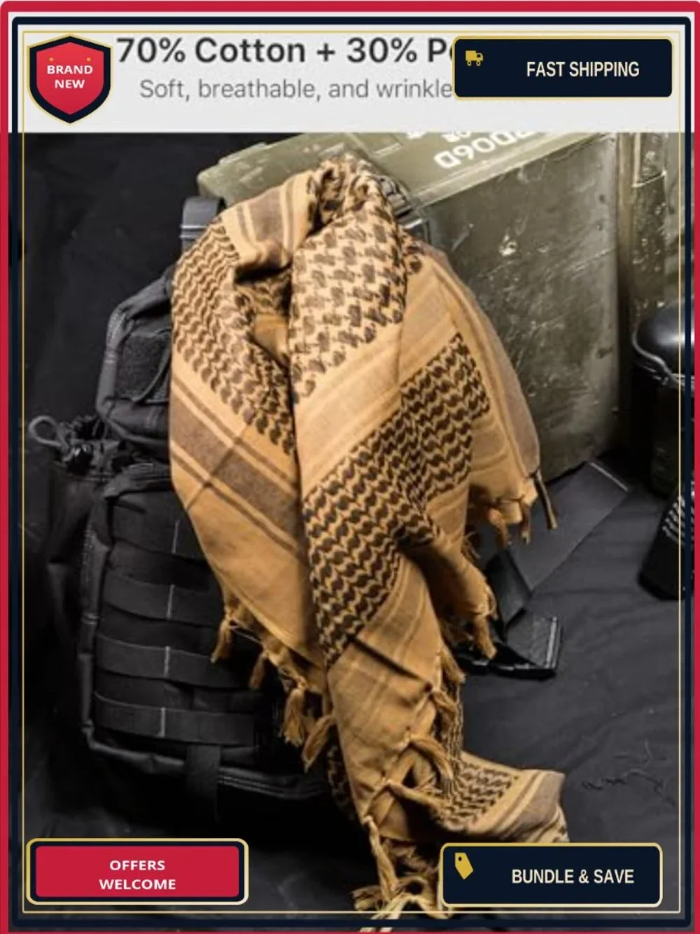 Tactical Shemagh Scarf for Men - Woven Cotton, Lightweight, Quick-Dry, Large 43